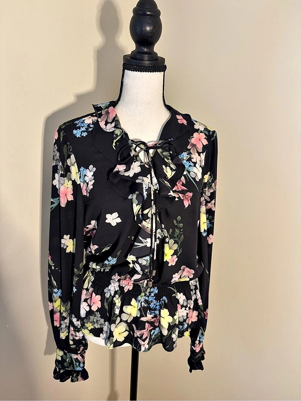 Ted Baker Floral Long Sleeve Blouse in Black & Multicolor Like New